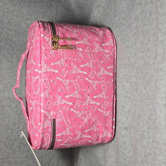 Imoshio Pink Eiffel Tower Print Vegan Leather Women's Conmetic Bag NWT - Picture 2 of 6